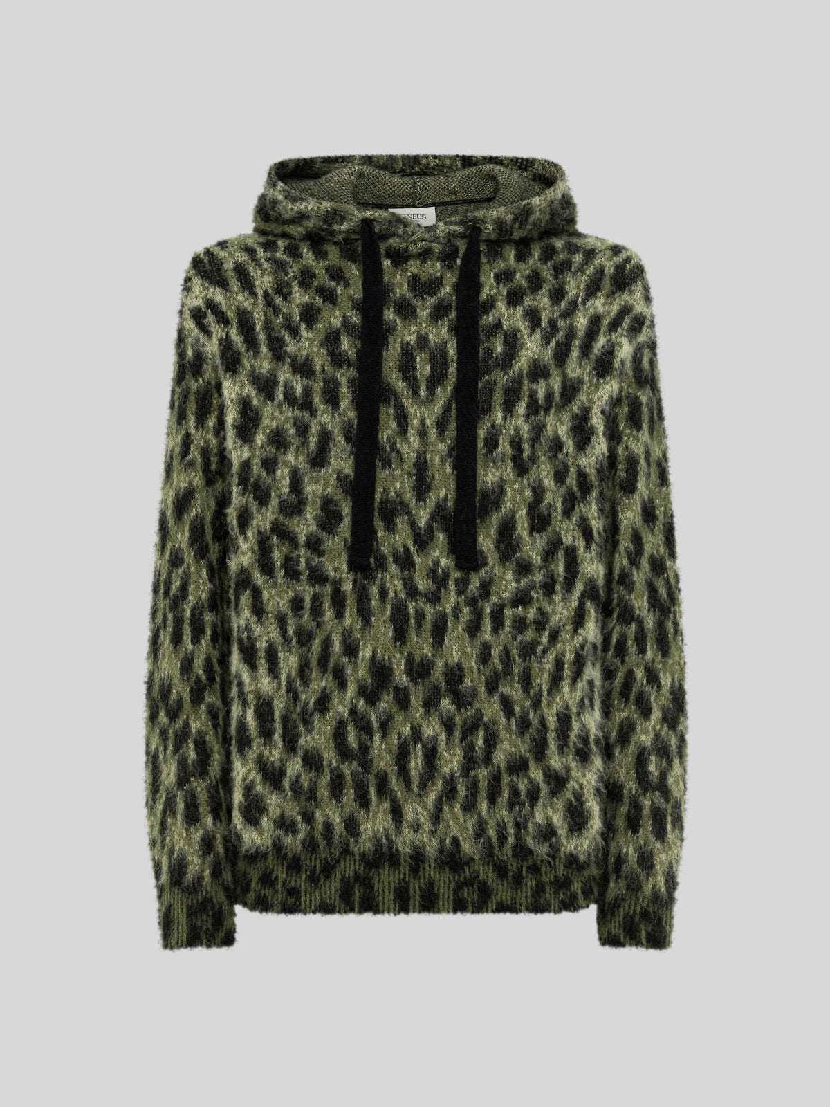 BRUSHED LEOPARD KNIT BOXY HOODIE