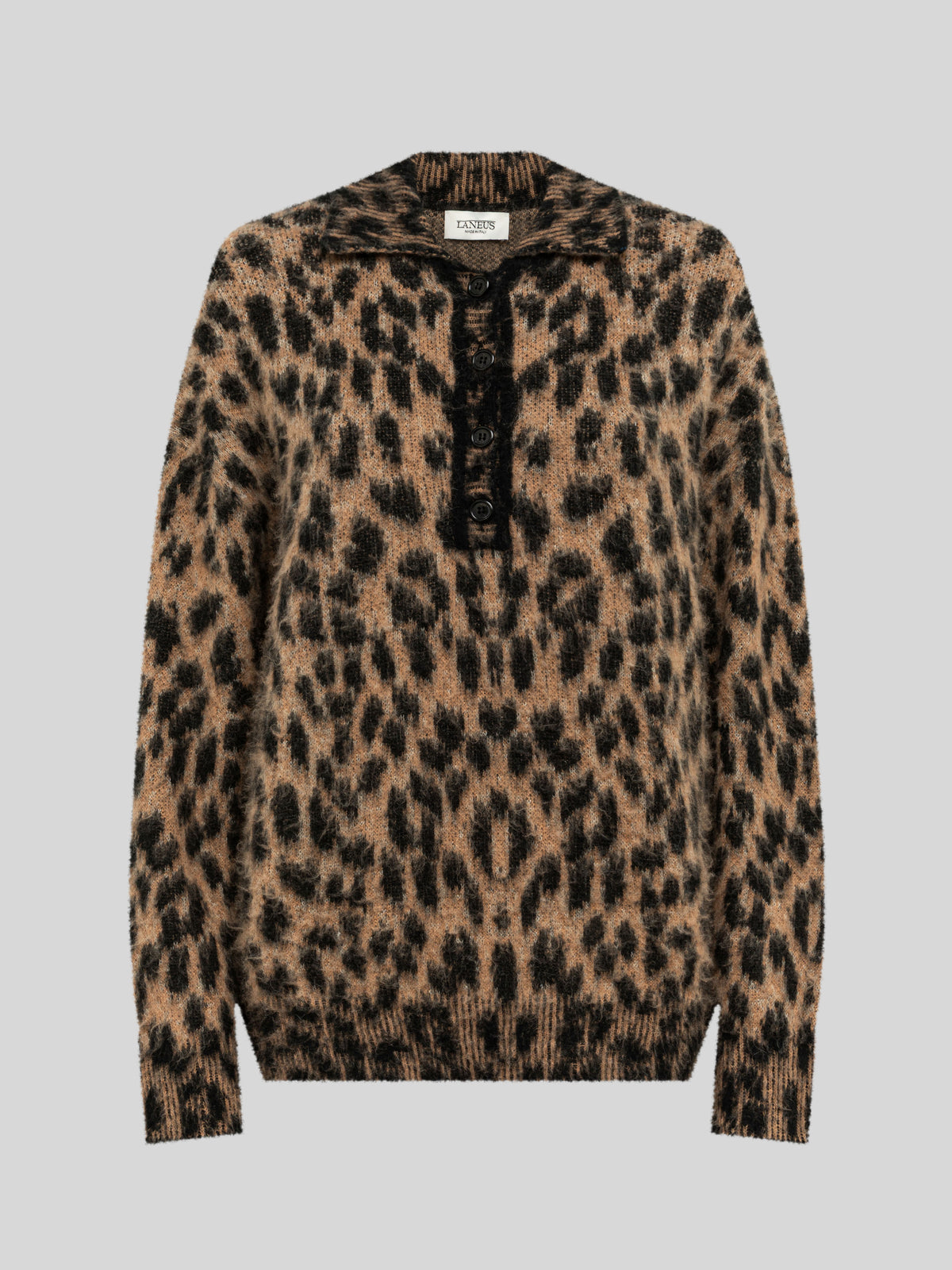 BRUSHED SPOTTED KNIT OVERSIZE POLO SHIRT
