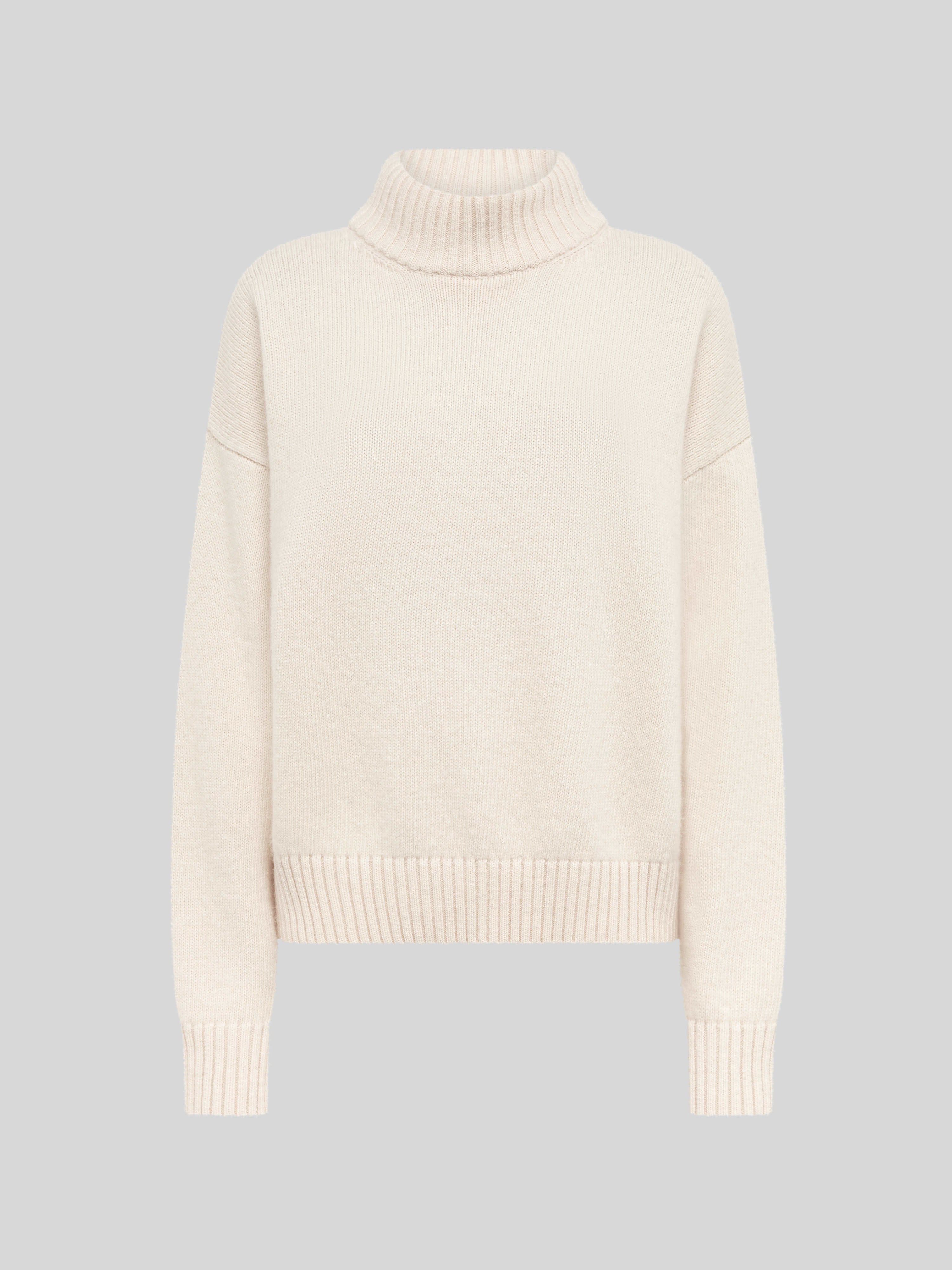 WOOL AND ANGORA BLEND MOCK NECK SWEATER WITH BOXY FIT